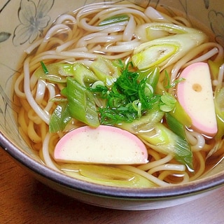 ネギとかまぼこのうどん